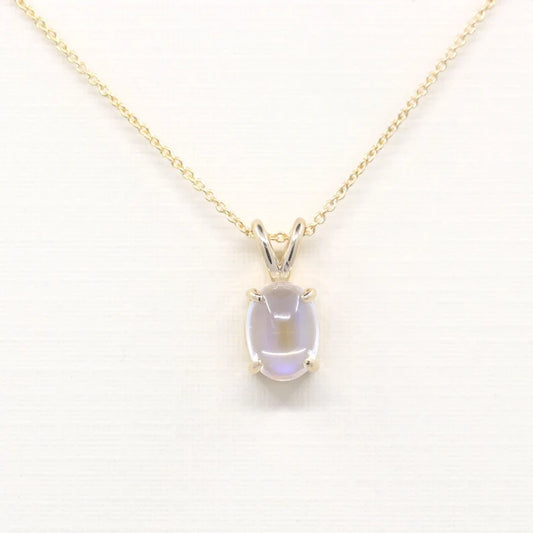 14K OVAL MOONSTONE SOLITAIRE NECKLACE