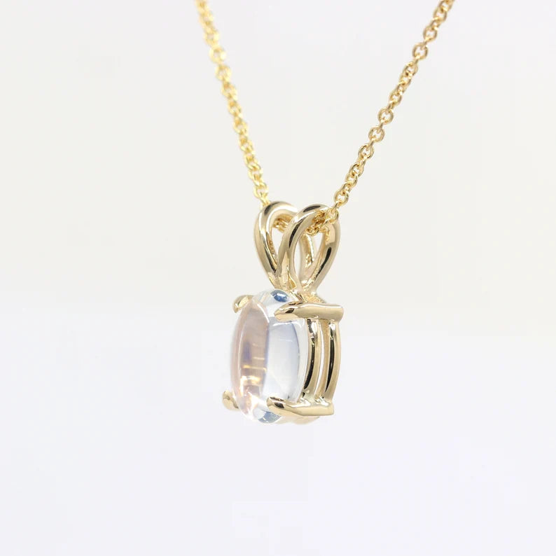 14K OVAL MOONSTONE SOLITAIRE NECKLACE