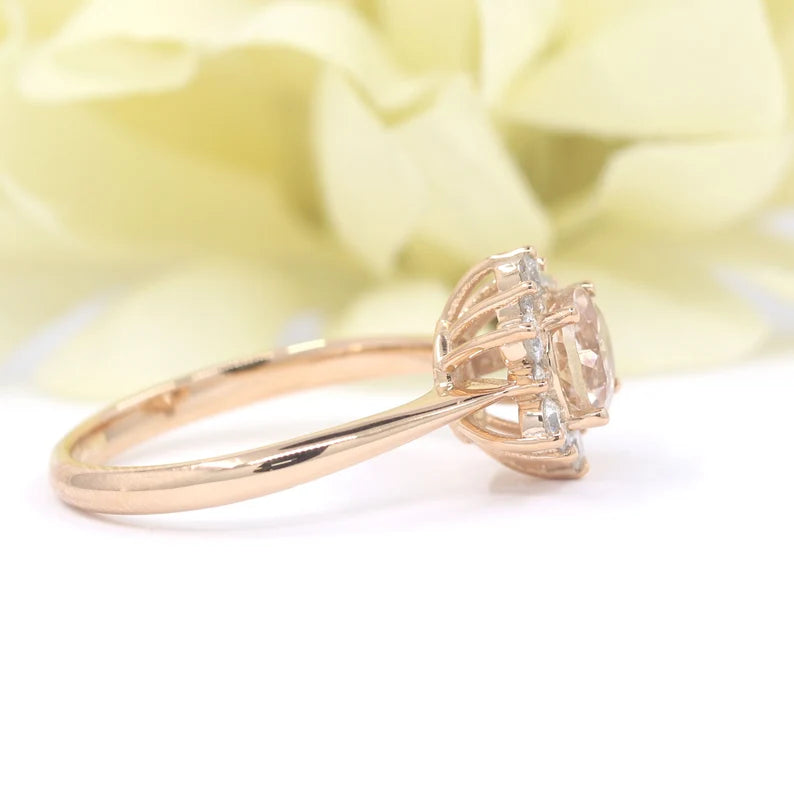 14K MORGANITE DIAMOND FLOWER RING