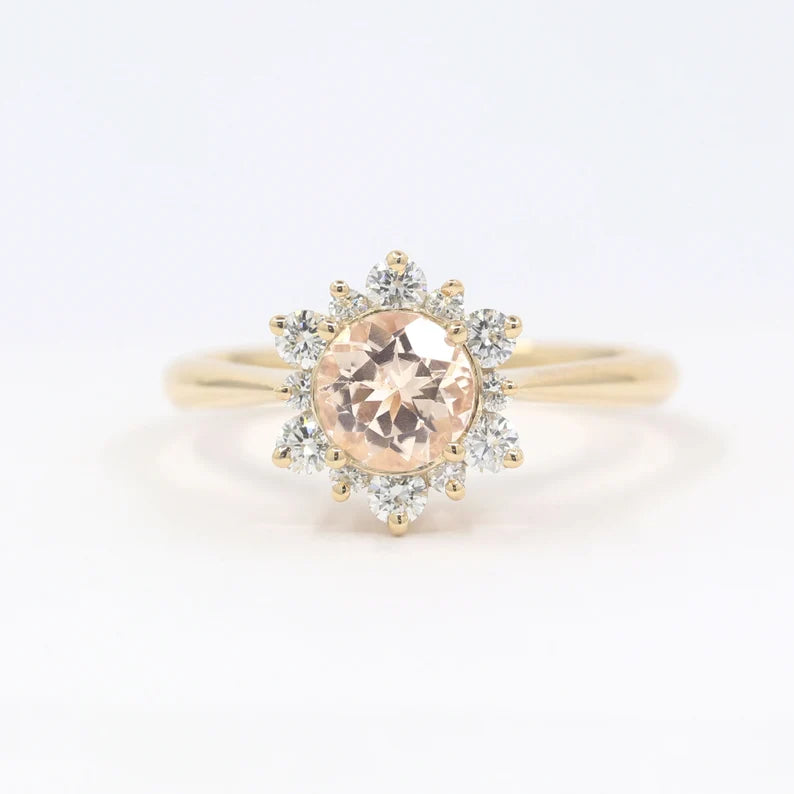 14K MORGANITE DIAMOND FLOWER RING