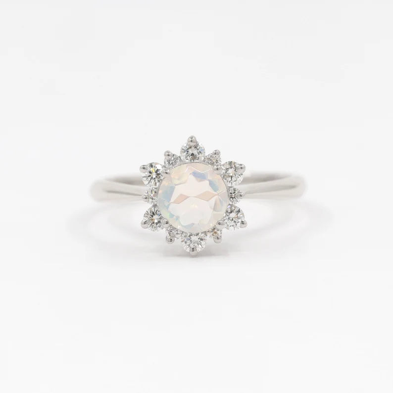 14K OPAL DIAMOND FLOWER RING