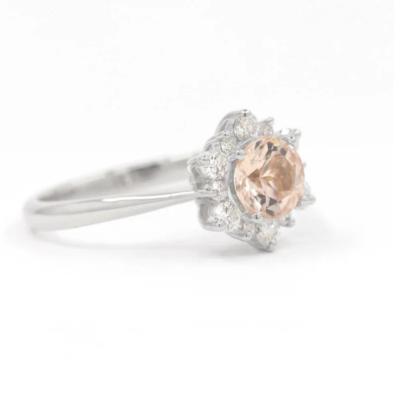 14K MORGANITE DIAMOND FLOWER RING