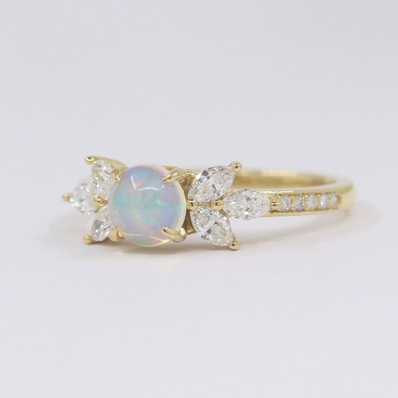 14K OPAL MARQUISE DIAMOND RING