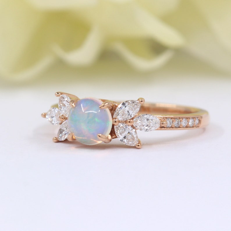 14K OPAL MARQUISE DIAMOND RING