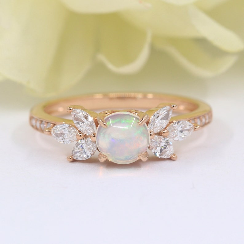 14K OPAL MARQUISE DIAMOND RING