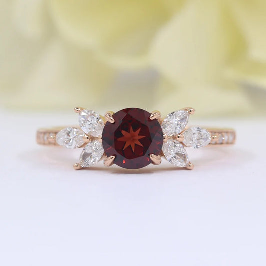 14K GARNET MARQUISE DIAMOND RING