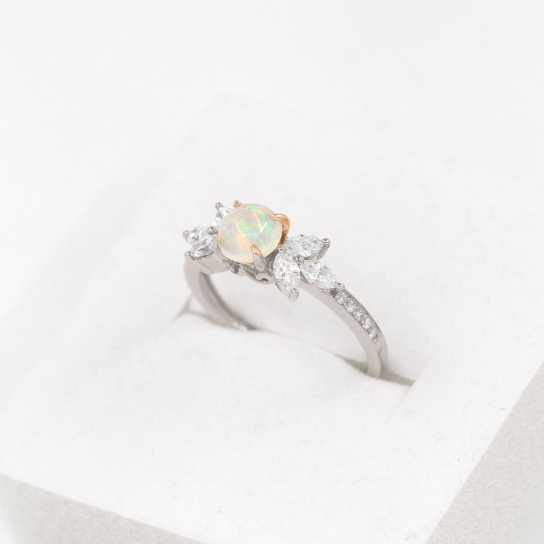 14K OPAL MARQUISE DIAMOND RING