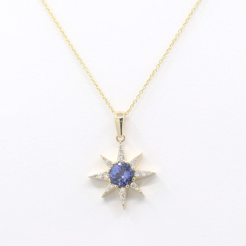 14K TANZANITE DIAMOND STAR NECKLACE