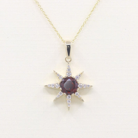 14K GARNET DIAMOND STAR NECKLACE