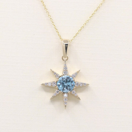 14K BLUE ZIRCON DIAMOND STAR NECKLACE