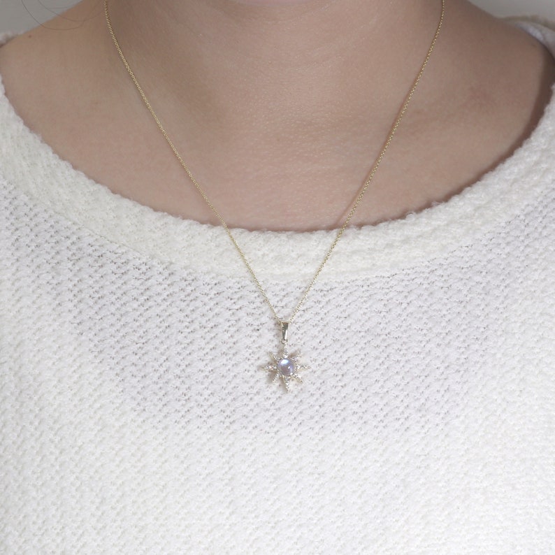 14K MOONSTONE DIAMOND STAR NECKLACE