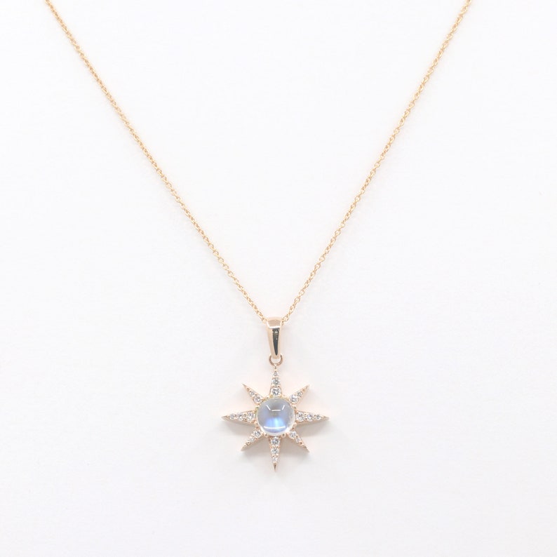 14K MOONSTONE DIAMOND STAR NECKLACE