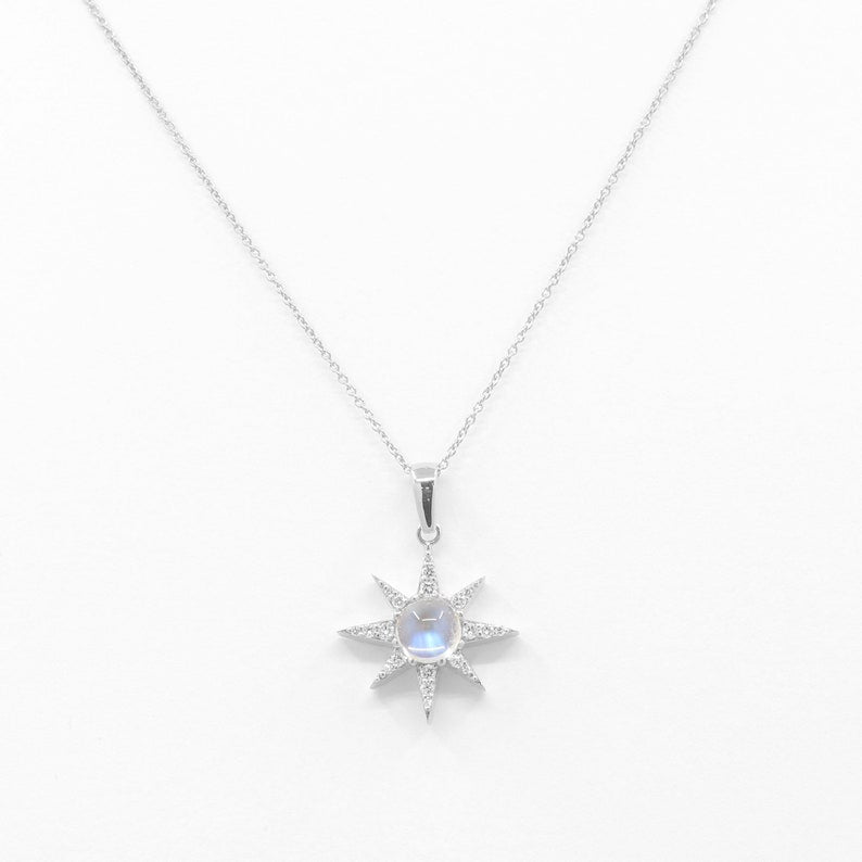 14K MOONSTONE DIAMOND STAR NECKLACE