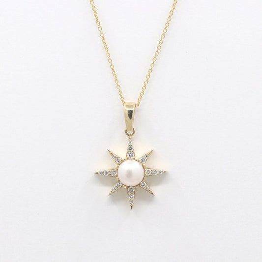 14K PEARL DIAMOND STAR NECKLACE