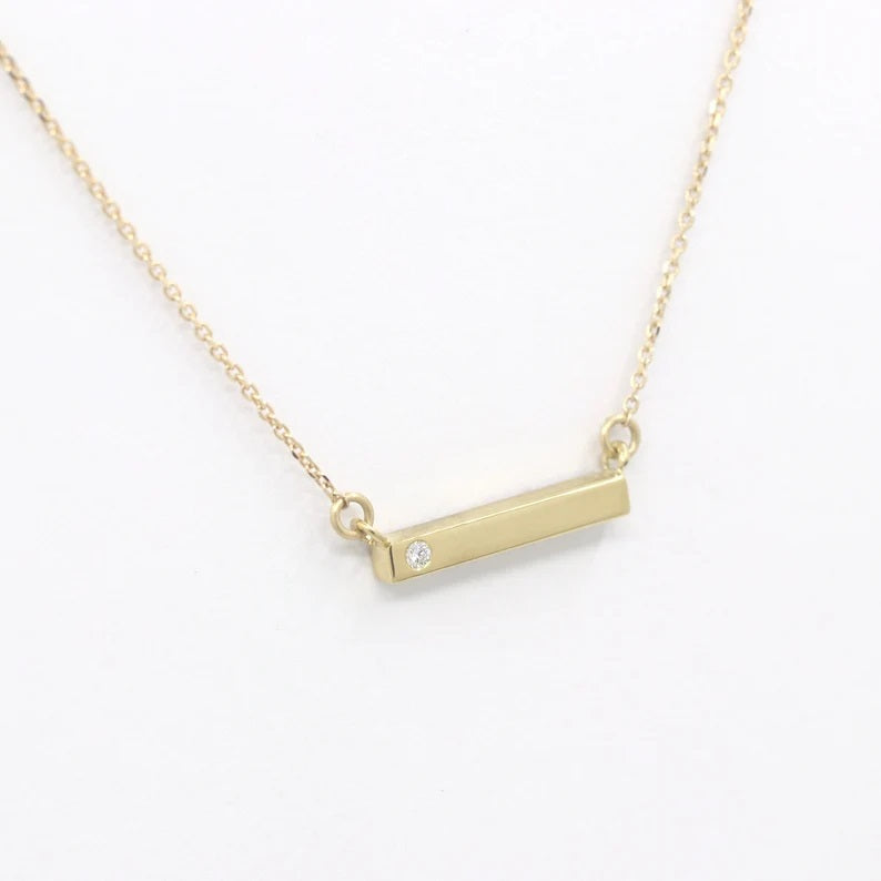 14K 0.02CT DIAMOND BAR NECKLACE