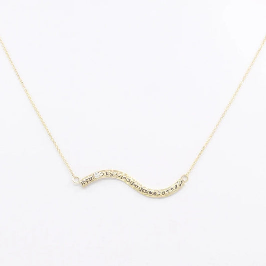 14K 1 DIAMOND HAMMERED WAVE BAR NECKLACE