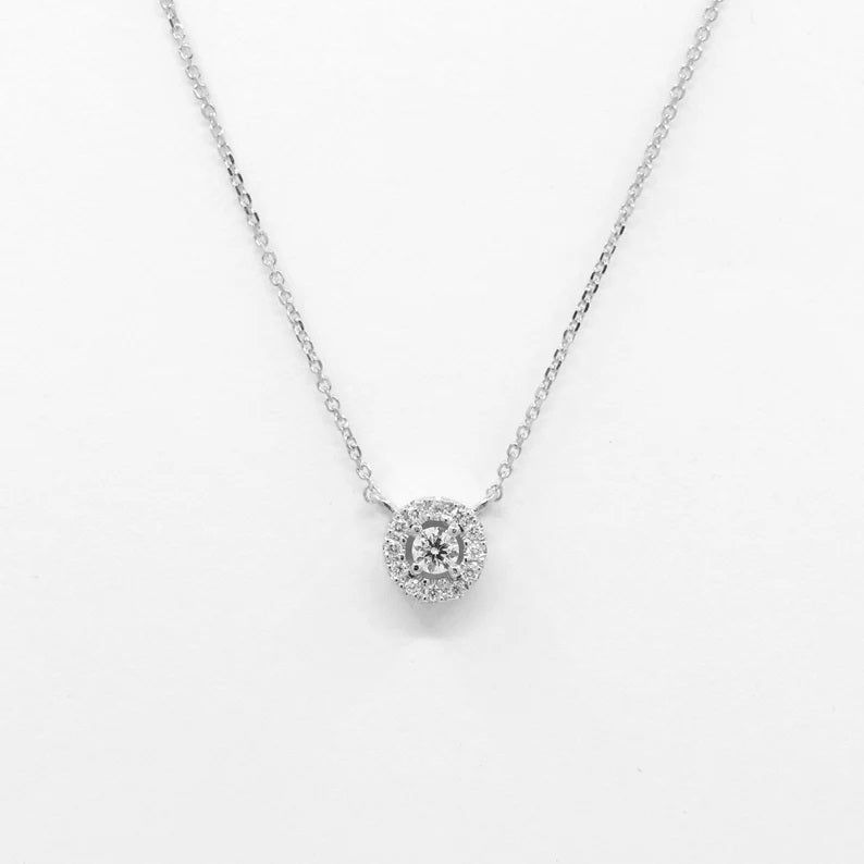 14K 0.15CT DIAMOND HALO EAR NECKLACE