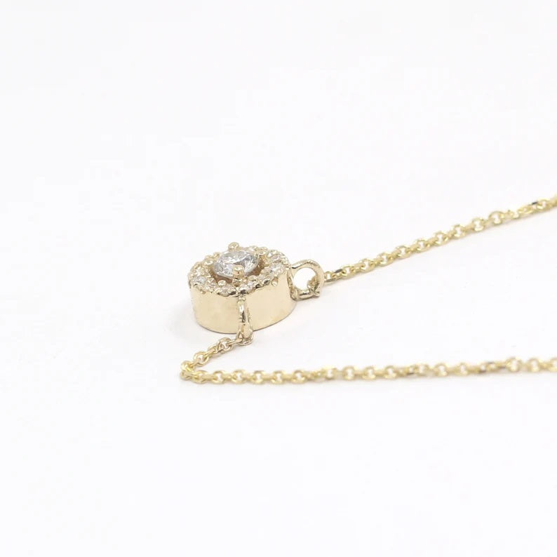 14K 0.15CT DIAMOND HALO EAR NECKLACE