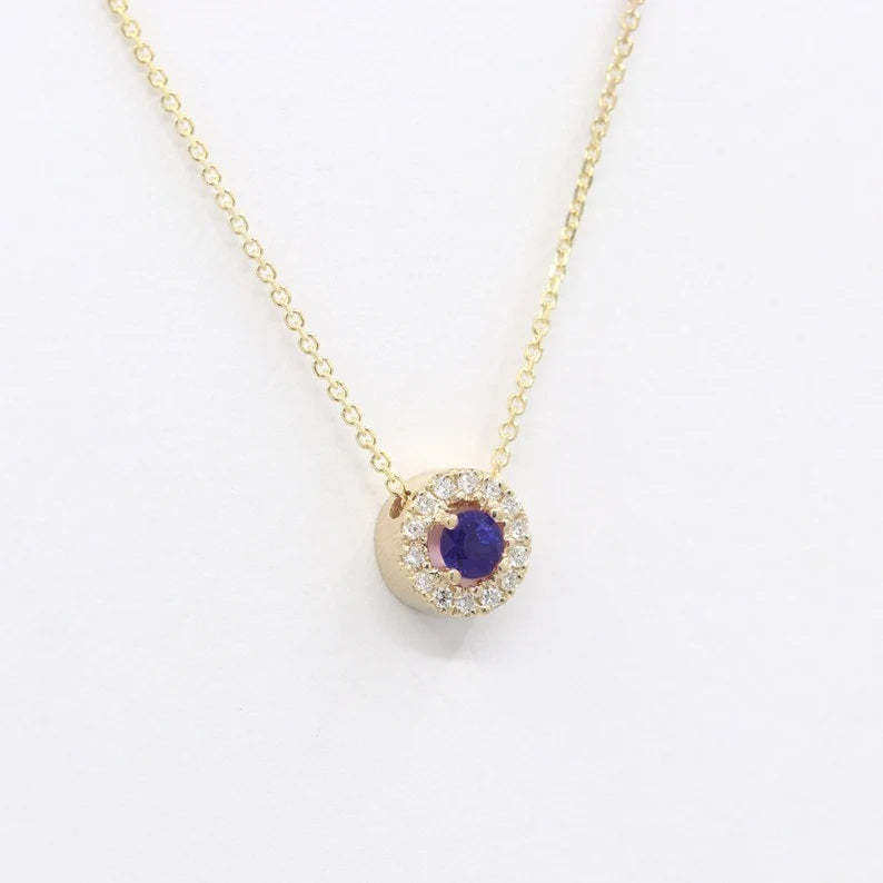 14K 3.2MM SAPPHIRE DIAMOND HALO NECKLACE