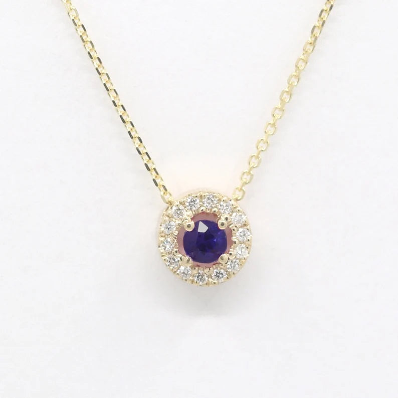 14K 3.2MM SAPPHIRE DIAMOND HALO NECKLACE