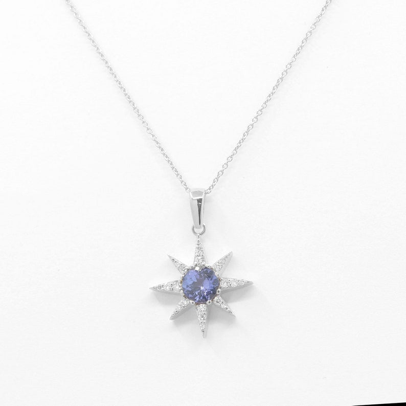 14K TANZANITE DIAMOND STAR NECKLACE