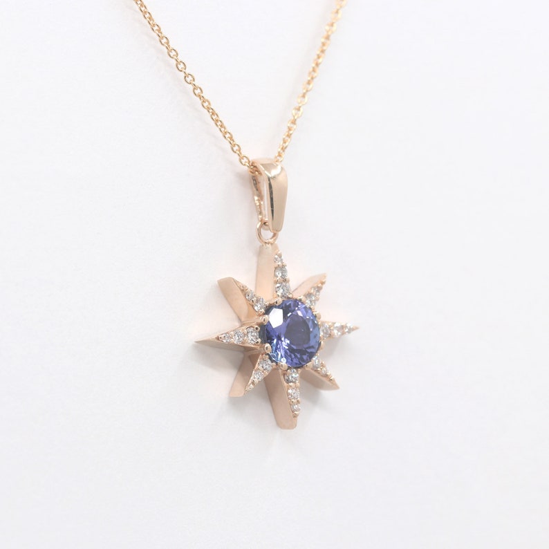 14K TANZANITE DIAMOND STAR NECKLACE