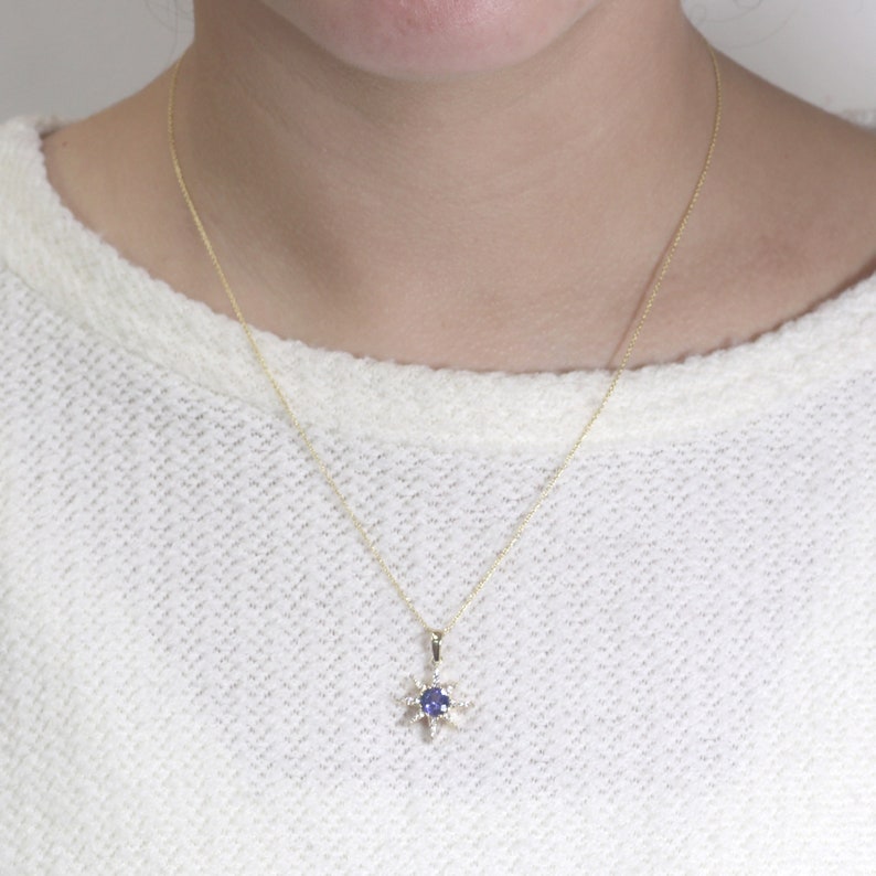 14K TANZANITE DIAMOND STAR NECKLACE