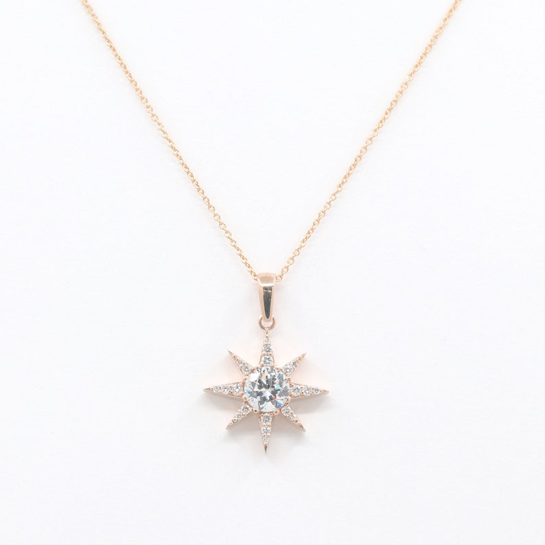 14K WHITE SAPPHIRE DIAMOND STAR NECKLACE