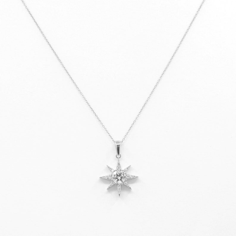 14K WHITE SAPPHIRE DIAMOND STAR NECKLACE