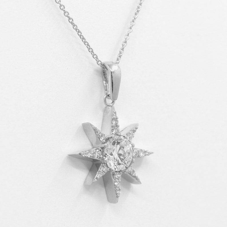 14K WHITE SAPPHIRE DIAMOND STAR NECKLACE