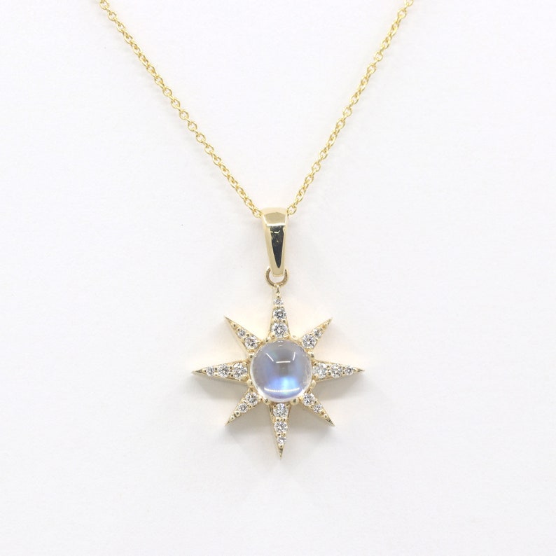 14K MOONSTONE DIAMOND STAR NECKLACE