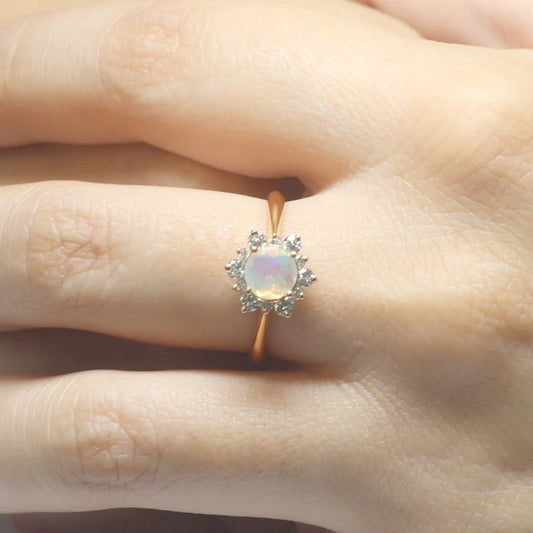 14K OPAL DIAMOND FLOWER RING