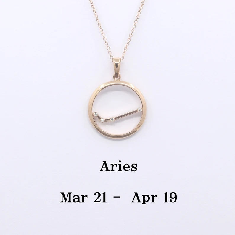 14K DIAMOND ARIES ZODIAC SIGN CIRCLE NECKLACE