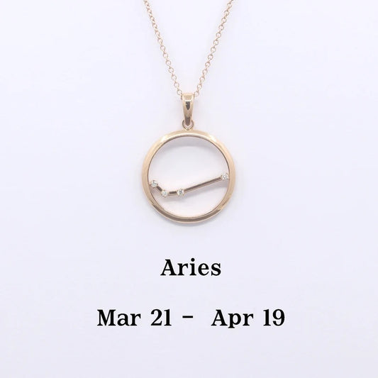 14K DIAMOND ARIES ZODIAC SIGN CIRCLE NECKLACE