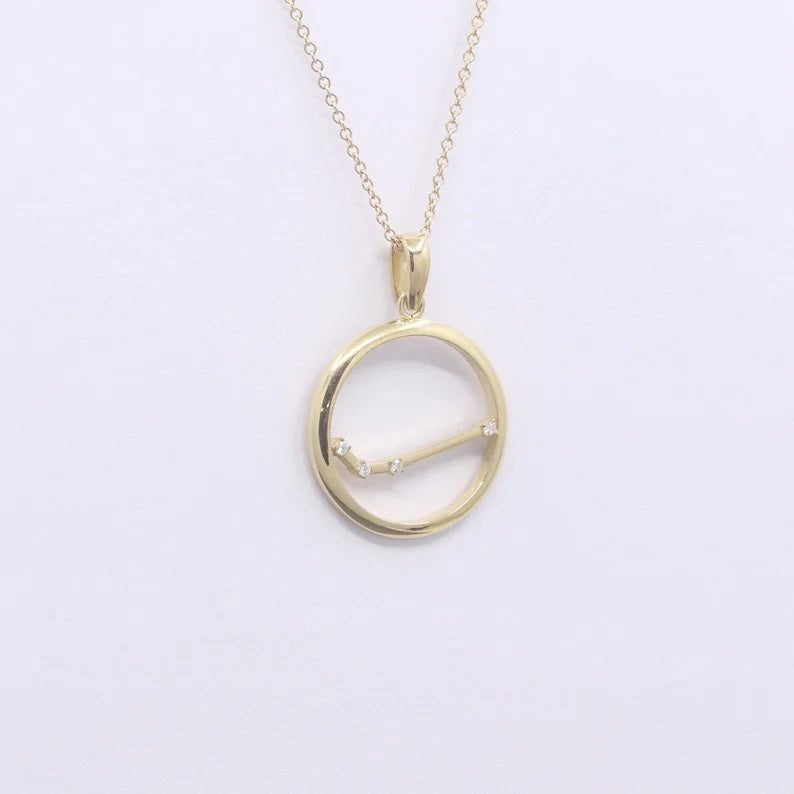 14K DIAMOND ARIES ZODIAC SIGN CIRCLE NECKLACE