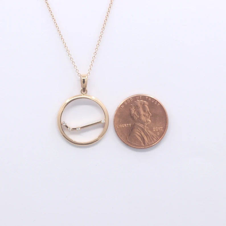 14K DIAMOND ARIES ZODIAC SIGN CIRCLE NECKLACE