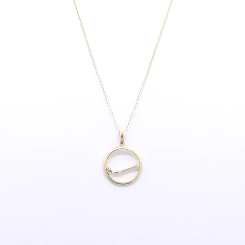 14K DIAMOND ARIES ZODIAC SIGN CIRCLE NECKLACE