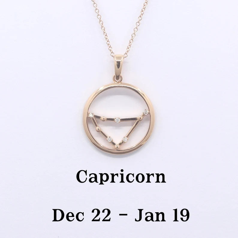 14K DIAMOND CAPRICORN ZODIAC SIGN CIRCLE NECKLACE