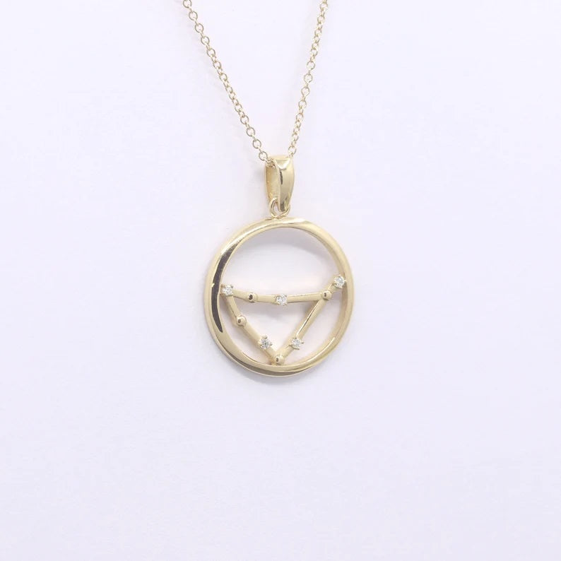 14K DIAMOND CAPRICORN ZODIAC SIGN CIRCLE NECKLACE