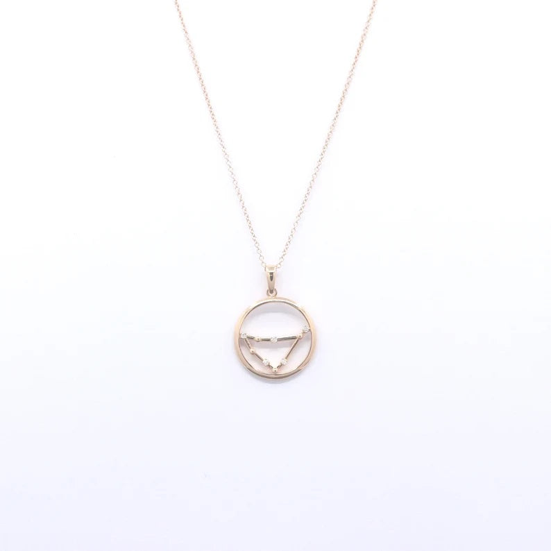 14K DIAMOND CAPRICORN ZODIAC SIGN CIRCLE NECKLACE