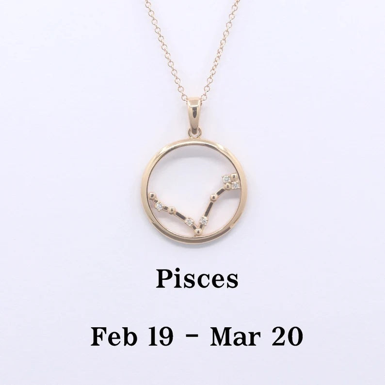 14K DIAMOND PISCES ZODIAC SIGN CIRCLE NECKLACE