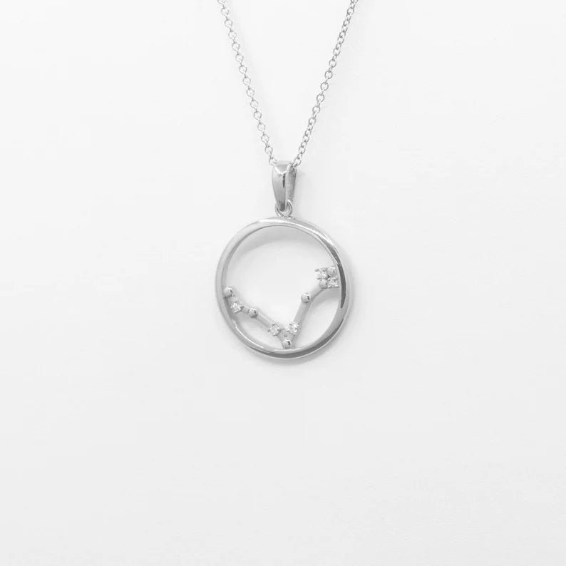 14K DIAMOND PISCES ZODIAC SIGN CIRCLE NECKLACE