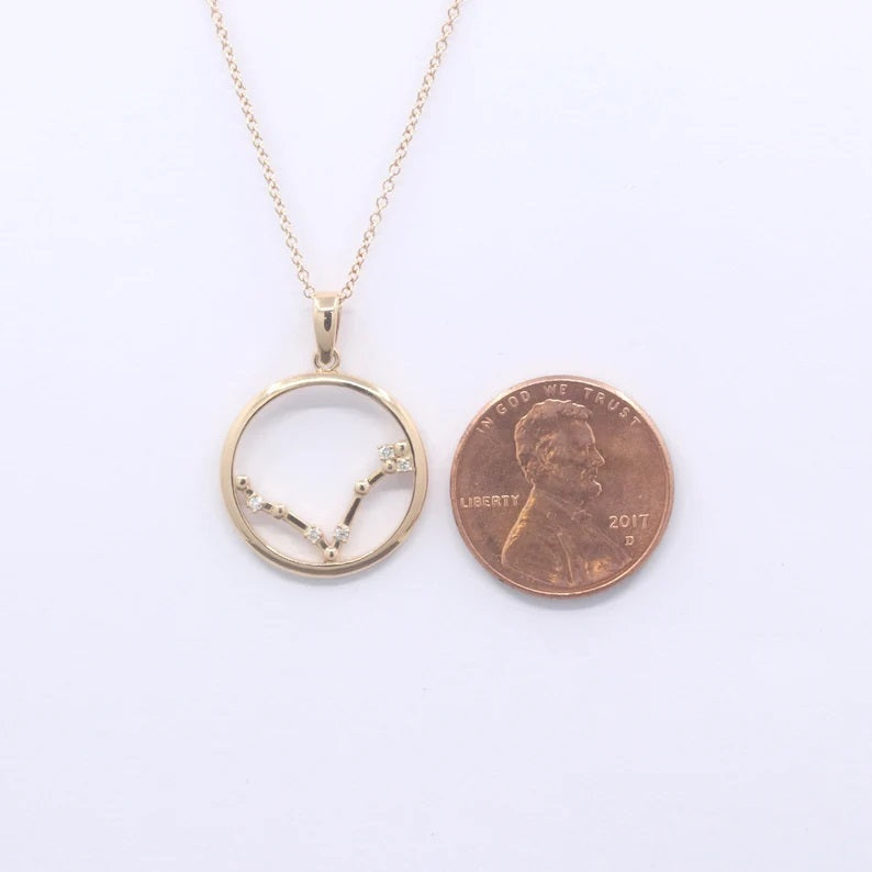 14K DIAMOND PISCES ZODIAC SIGN CIRCLE NECKLACE