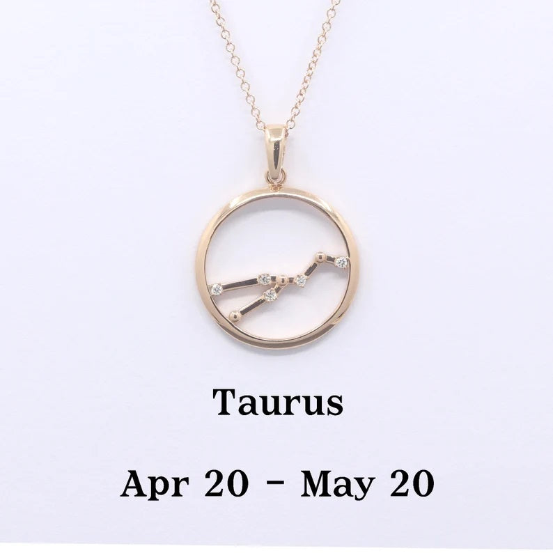 14K DIAMOND TAURUS ZODIAC SIGN CIRCLE NECKLACE