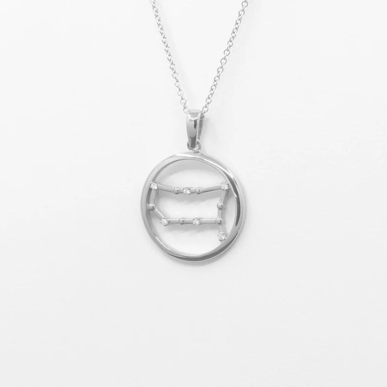 14K DIAMOND GEMINI ZODIAC SIGN CIRCLE NECKLACE