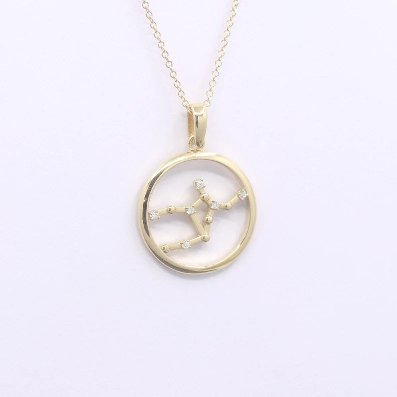 14K DIAMOND VIRGO ZODIAC SIGN CIRCLE NECKLACE