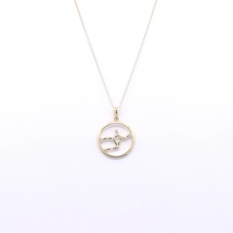 14K DIAMOND VIRGO ZODIAC SIGN CIRCLE NECKLACE