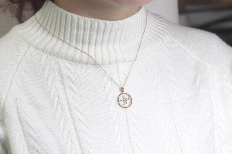 14K DIAMOND VIRGO ZODIAC SIGN CIRCLE NECKLACE