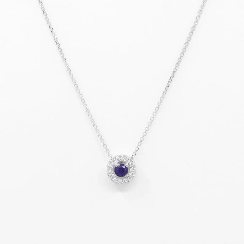 14K 3.2MM SAPPHIRE DIAMOND HALO NECKLACE