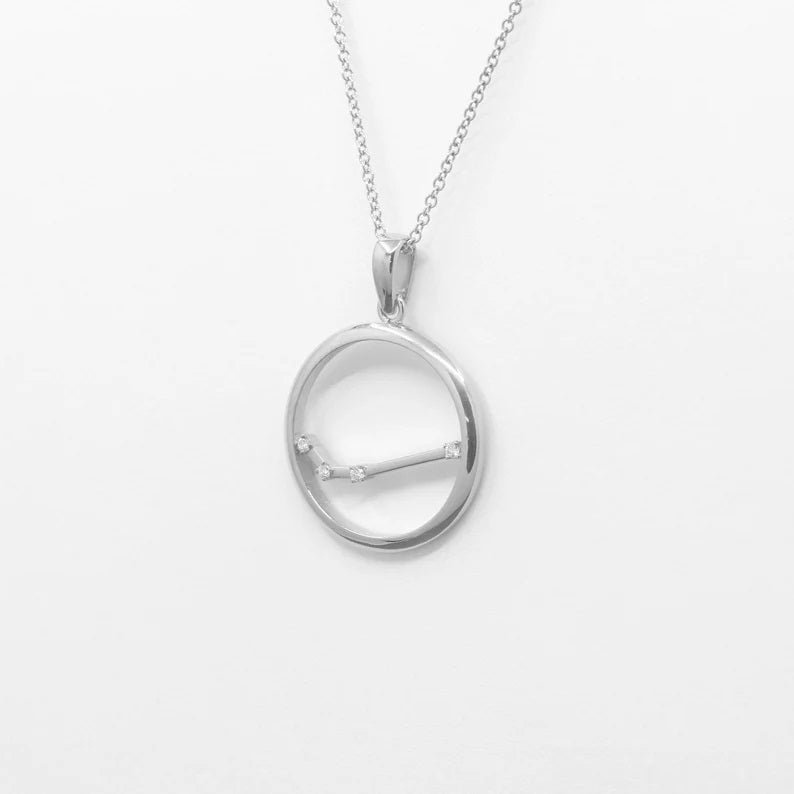 14K DIAMOND ARIES ZODIAC SIGN CIRCLE NECKLACE